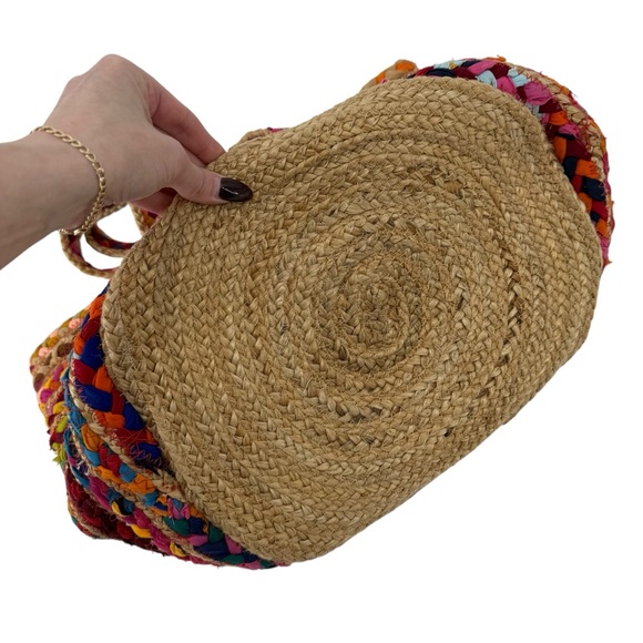 Antik Batik Multicolor Woven Jute Large Tote Boho Cabas Bag Spring Summer Beach - Picture 7 of 15